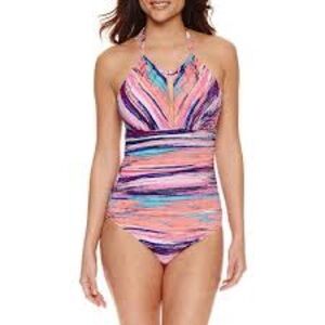Liz Claiborne Women’s One Piece Striped Swimsuit Size 14